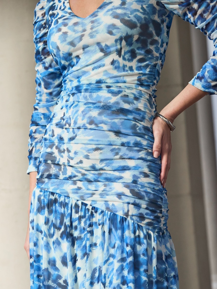 Rochie midi Sosandar cu imprimeu leopard și volane în față - Image 3 of 5