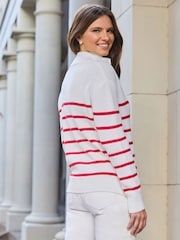 Sosandar White Stripe Quarter Zip Jumper - Image 3 of 5