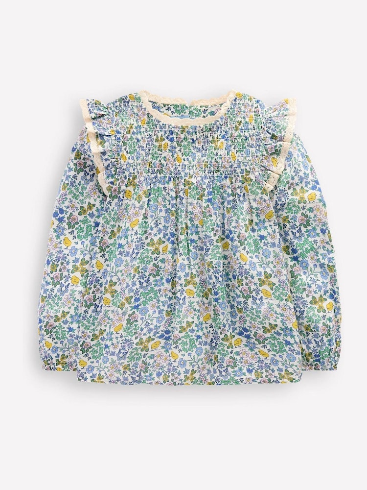 Boden Multi Dorothy Smocked Ruffle 100% Cotton Blouse - Image 1 of 1