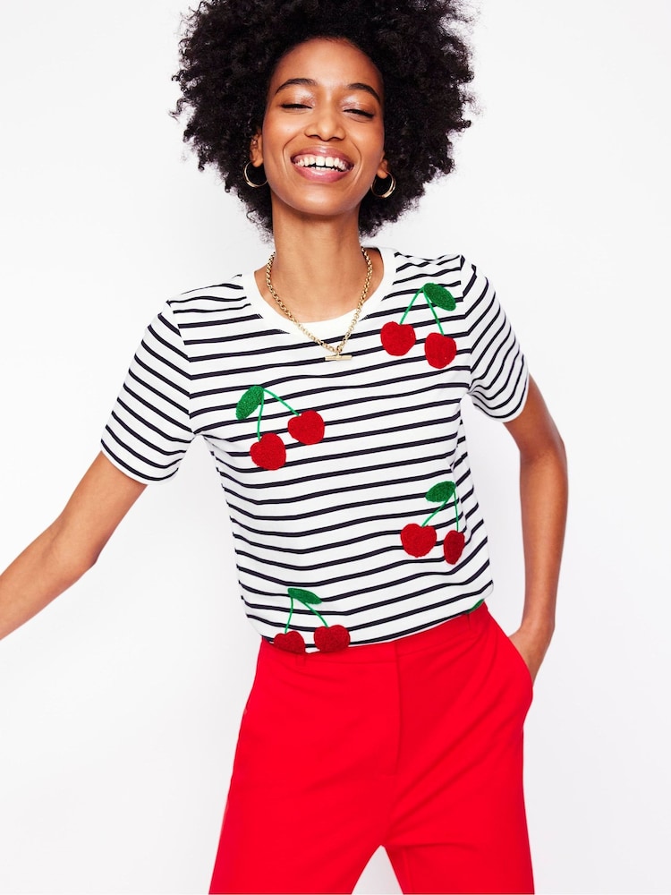 Boden Cream Relaxed Novelty T-Shirt - Image 1 of 5