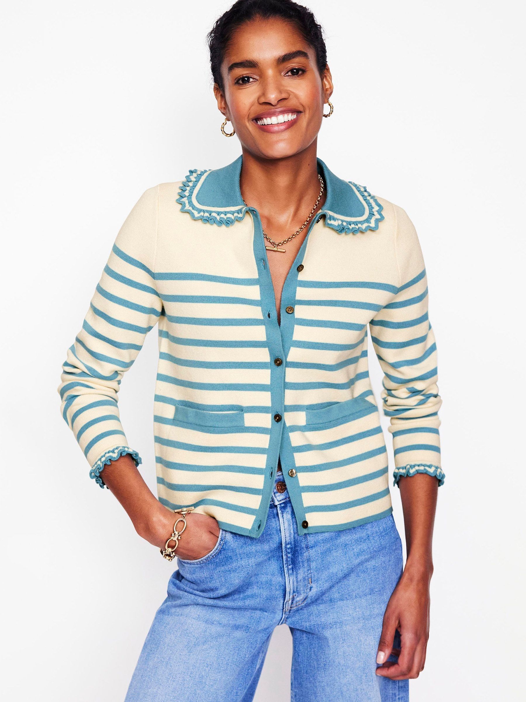 今季新作♡Borders at Balcony CARDIGAN 38 Buy Boden Blue Jessie Frill Collared Cardigan from Next USA