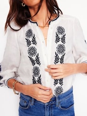 Boden Cream Alicia Linen Top - Image 2 of 5