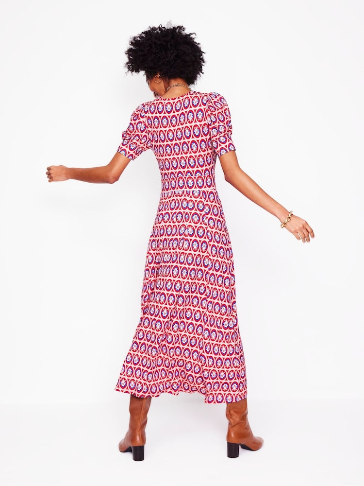 Boden Red Kristen Pleated Jersey Dress - Image 3 of 6