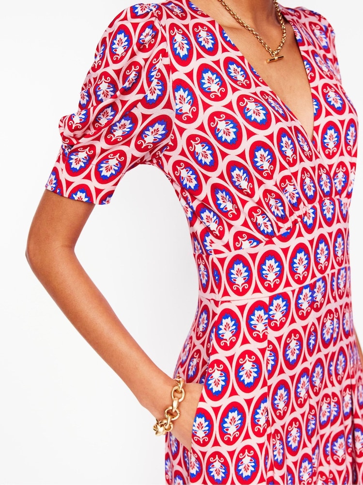 Boden Red Kristen Pleated Jersey Dress - Image 4 of 6