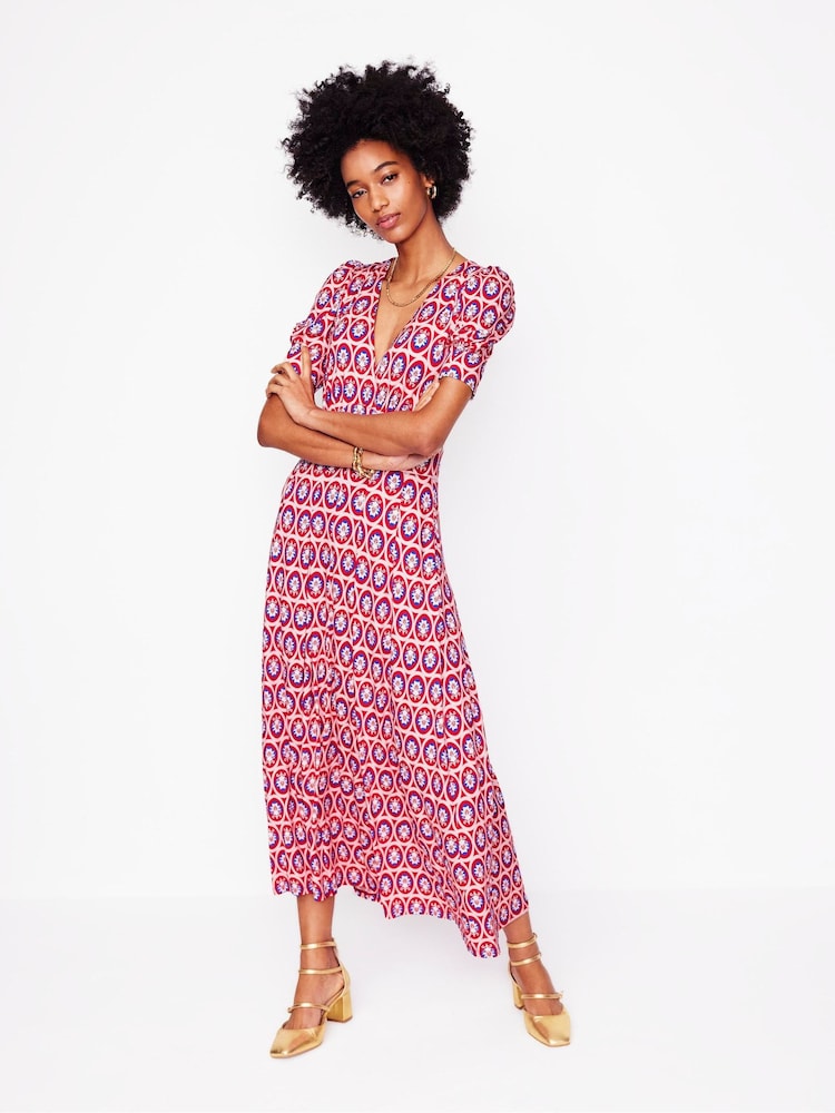 Boden Red Kristen Pleated Jersey Dress - Image 5 of 6