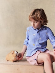 Boden Blue Embroidered 100% Cotton Shirt - Image 1 of 4