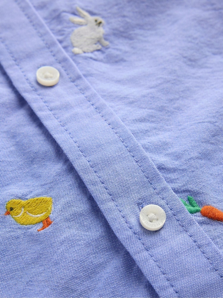 Boden Blue Embroidered 100% Cotton Shirt - Image 4 of 4