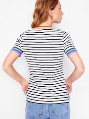 Boden Cream Ella Short Sleeve Breton 100% Cotton T-Shirt - Image 2 of 5