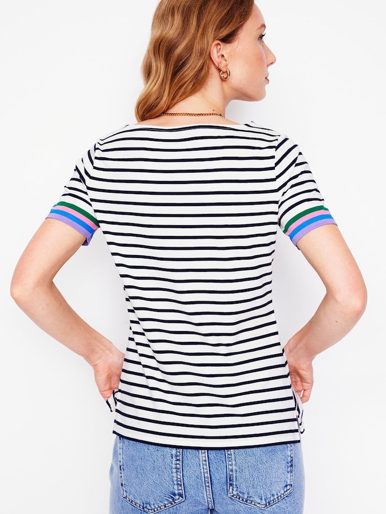Boden Cream Ella Short Sleeve Breton 100% Cotton T-Shirt - Image 2 of 5