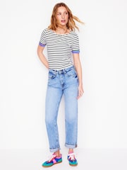Boden Cream Ella Short Sleeve Breton 100% Cotton T-Shirt - Image 3 of 5