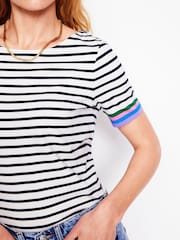 Boden Cream Ella Short Sleeve Breton 100% Cotton T-Shirt - Image 4 of 5