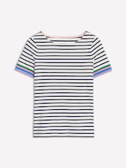 Boden Cream Ella Short Sleeve Breton 100% Cotton T-Shirt - Image 5 of 5