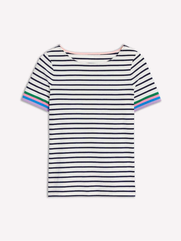 Boden Cream Ella Short Sleeve Breton 100% Cotton T-Shirt - Image 5 of 5