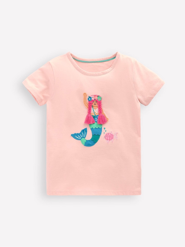 Boden Pink Mermaid Short Sleeve Applique 100% Cotton T-Shirt - Image 1 of 4 Boden Pink Mermaid Short Sleeve Applique 100% Cotton T-Shirt - Image 1 of 4