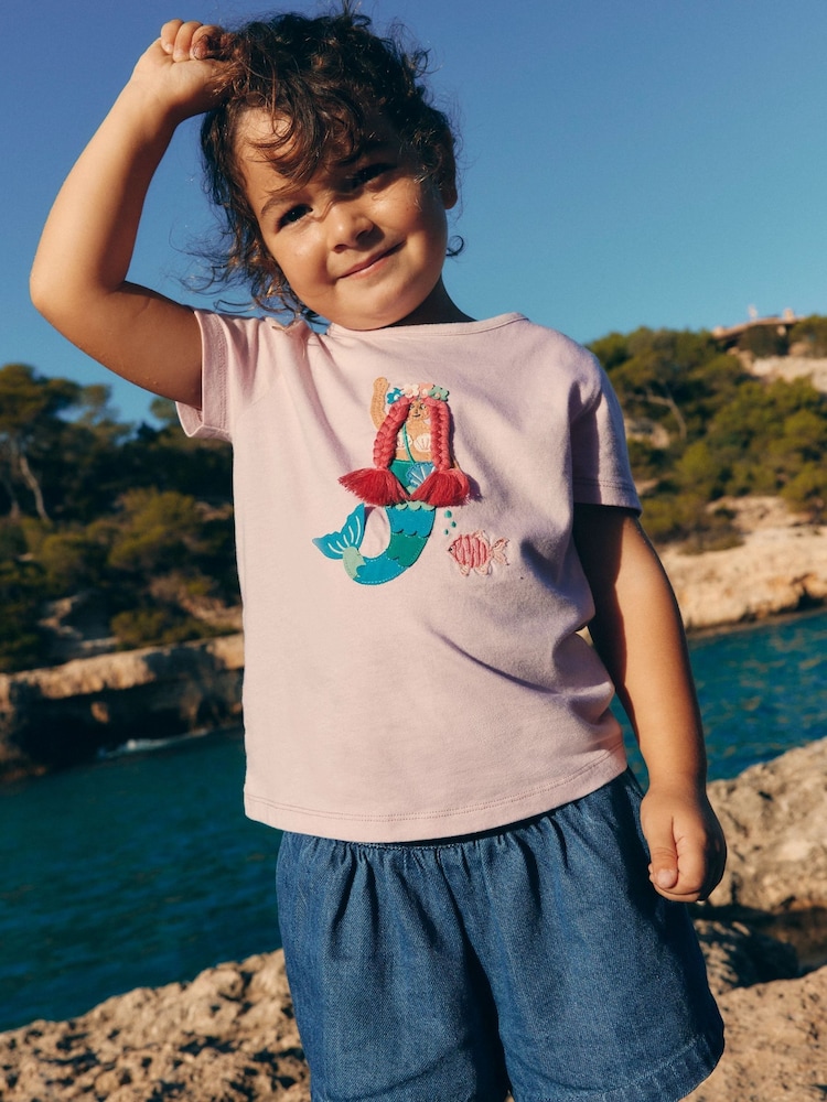 Boden Pink Mermaid Short Sleeve Applique 100% Cotton T-Shirt - Image 2 of 4 Boden Pink Mermaid Short Sleeve Applique 100% Cotton T-Shirt - Image 2 of 4