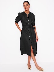 Boden Black Ada 100% Linen Midi Dress - Image 2 of 6