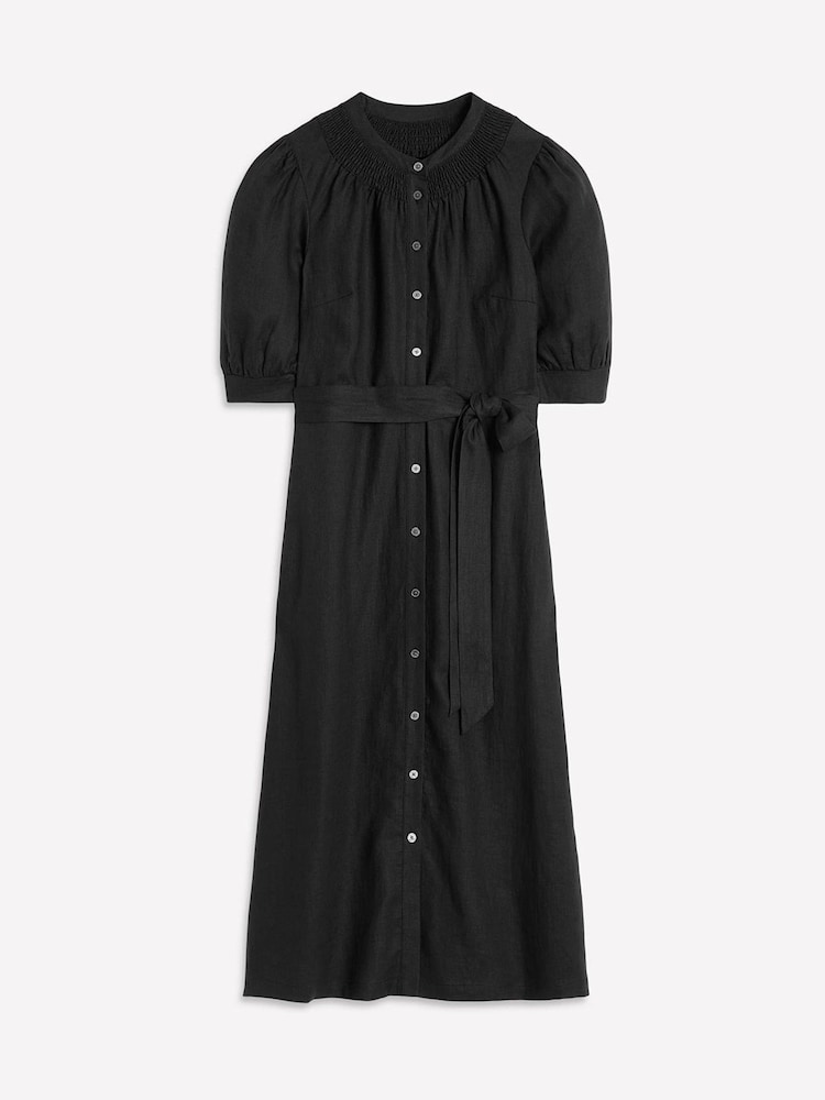 Boden Black Ada 100% Linen Midi Dress - Image 6 of 6