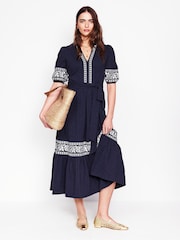 Boden Blue Amara Embroidered 100% Cotton Jersey Dress - Image 1 of 6
