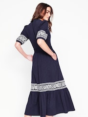 Boden Blue Amara Embroidered 100% Cotton Jersey Dress - Image 4 of 6