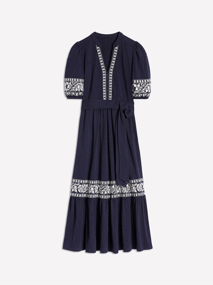 Boden Blue Amara Embroidered 100% Cotton Jersey Dress - Image 6 of 6