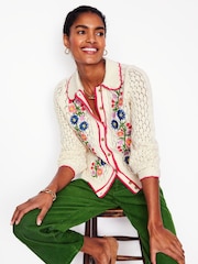 Boden Cream Embroidered 100% Cotton Cardigan - Image 1 of 6