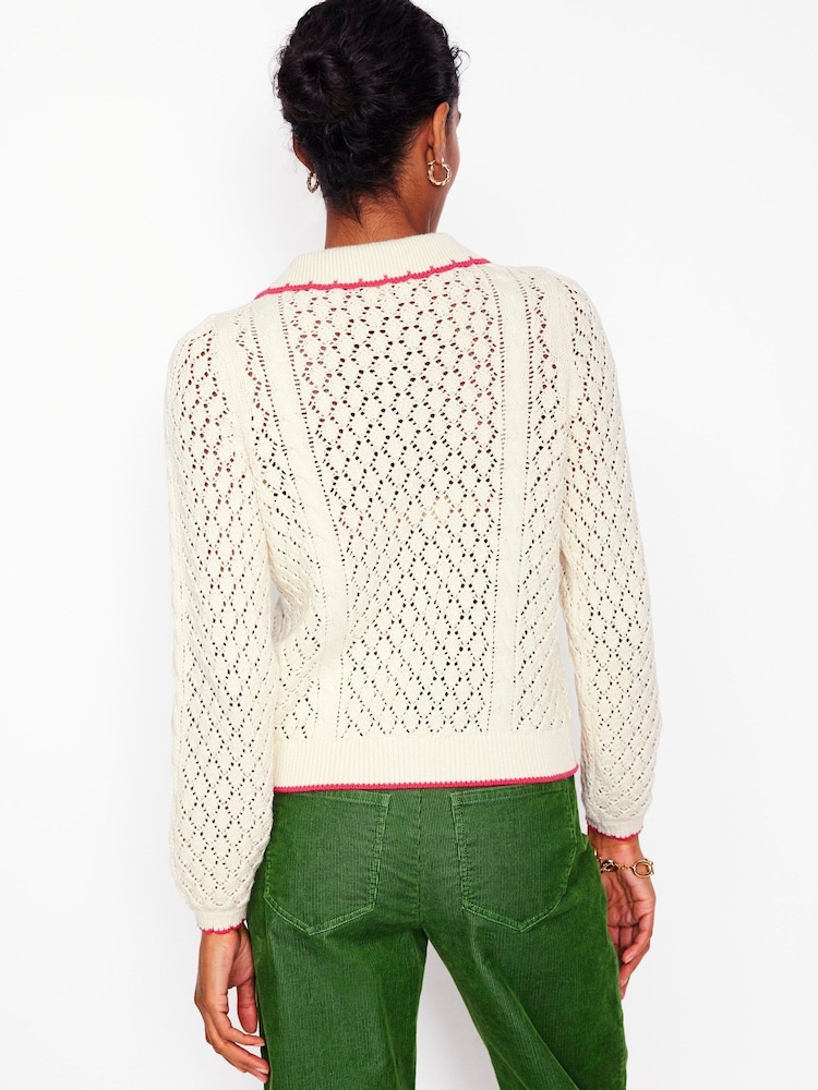 Boden Cream Embroidered 100% Cotton Cardigan - Image 2 of 6