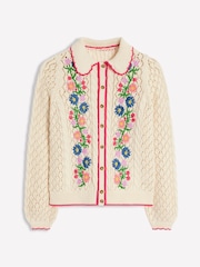Boden Cream Embroidered 100% Cotton Cardigan - Image 5 of 6
