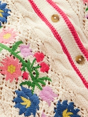 Boden Cream Embroidered 100% Cotton Cardigan - Image 6 of 6