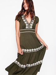 Boden Green Embroidered Jersey Dress - Image 1 of 6