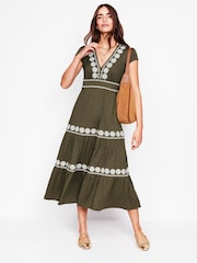 Boden Green Embroidered Jersey Dress - Image 5 of 6