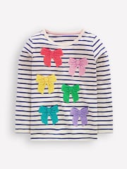 Boden Blue Bow Ari Long Sleeve Boucle 100% Cotton T-Shirt - Image 1 of 3