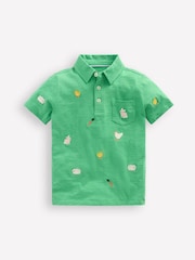 Boden Green Embroidered Slub 100% Cotton Polo Shirt - Image 1 of 3