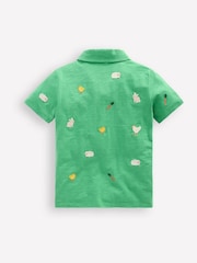 Boden Green Embroidered Slub 100% Cotton Polo Shirt - Image 2 of 3