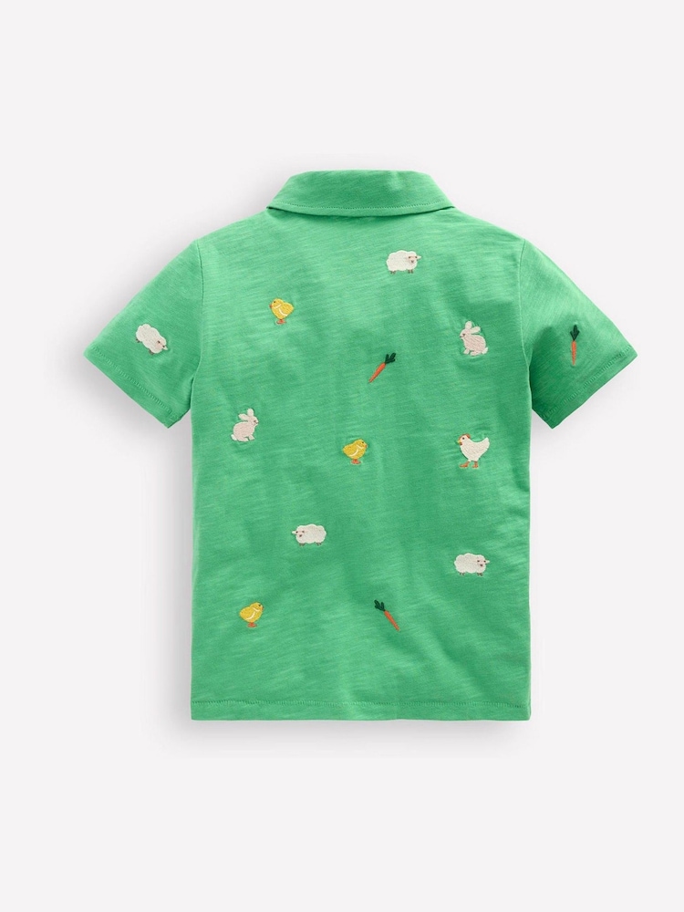 Boden Green Embroidered Slub 100% Cotton Polo Shirt - Image 2 of 3 Boden Green Embroidered Slub 100% Cotton Polo Shirt - Image 2 of 3