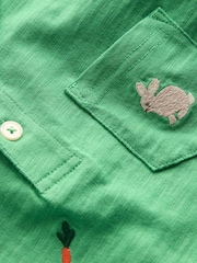 Boden Green Embroidered Slub 100% Cotton Polo Shirt - Image 3 of 3