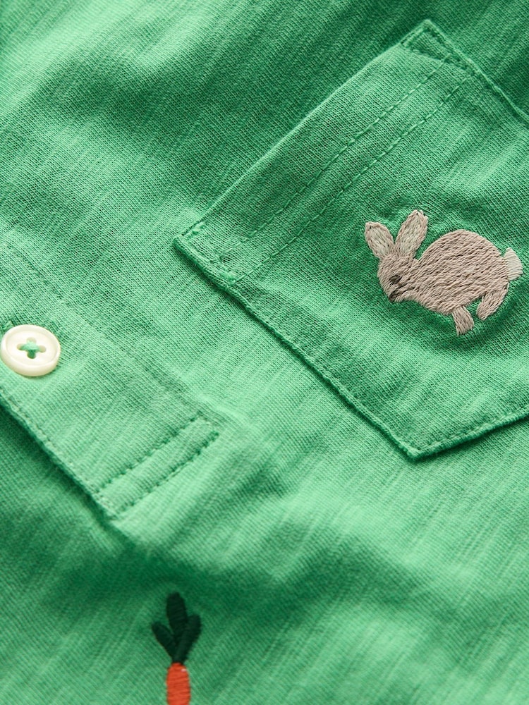 Boden Green Embroidered Slub 100% Cotton Polo Shirt - Image 3 of 3