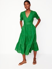 Boden Green Anna Tiered 100% Linen Midi Dress - Image 2 of 6