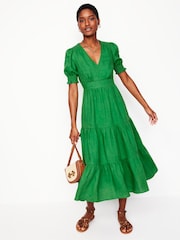 Boden Green Anna Tiered 100% Linen Midi Dress - Image 5 of 6