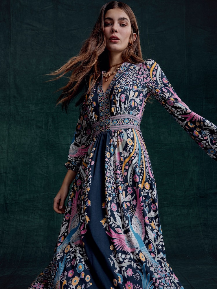 Boden Blue Lily Long Sleeved Midi Dress - Image 2 of 6