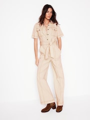 Boden Cream Short Sleeve Denim Jumpsuit - Image 1 of 6