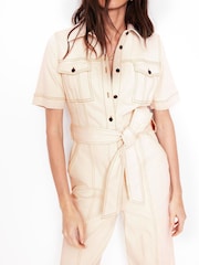 Boden Cream Short Sleeve Denim Jumpsuit - Image 2 of 6
