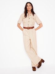 Boden Cream Short Sleeve Denim Jumpsuit - Image 4 of 6
