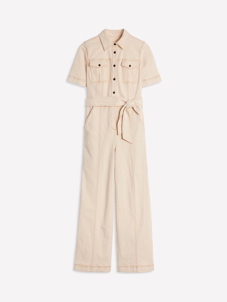 Boden Cream Short Sleeve Denim Jumpsuit - Image 6 of 6