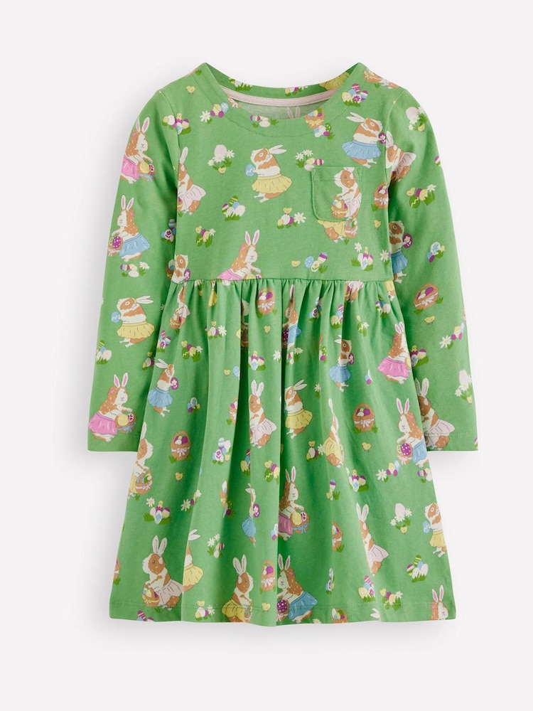 Boden Green Easter Long Sleeved Fun 100% Cotton Jersey Dress - Image 1 of 3