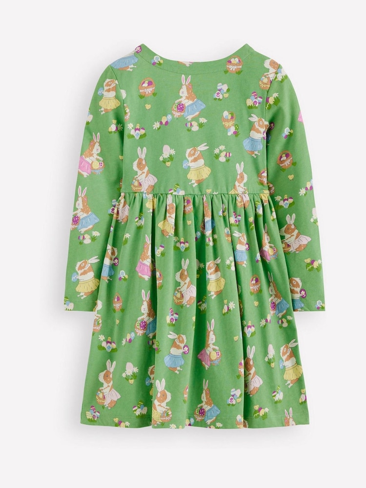 Boden Green Easter Long Sleeved Fun 100% Cotton Jersey Dress - Image 2 of 3