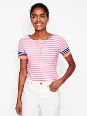Boden Pink Ella Short Sleeve Breton 100% Cotton T-Shirt - Image 1 of 5