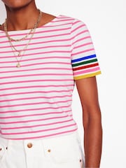 Boden Pink Ella Short Sleeve Breton 100% Cotton T-Shirt - Image 2 of 5