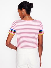 Boden Pink Ella Short Sleeve Breton 100% Cotton T-Shirt - Image 3 of 5