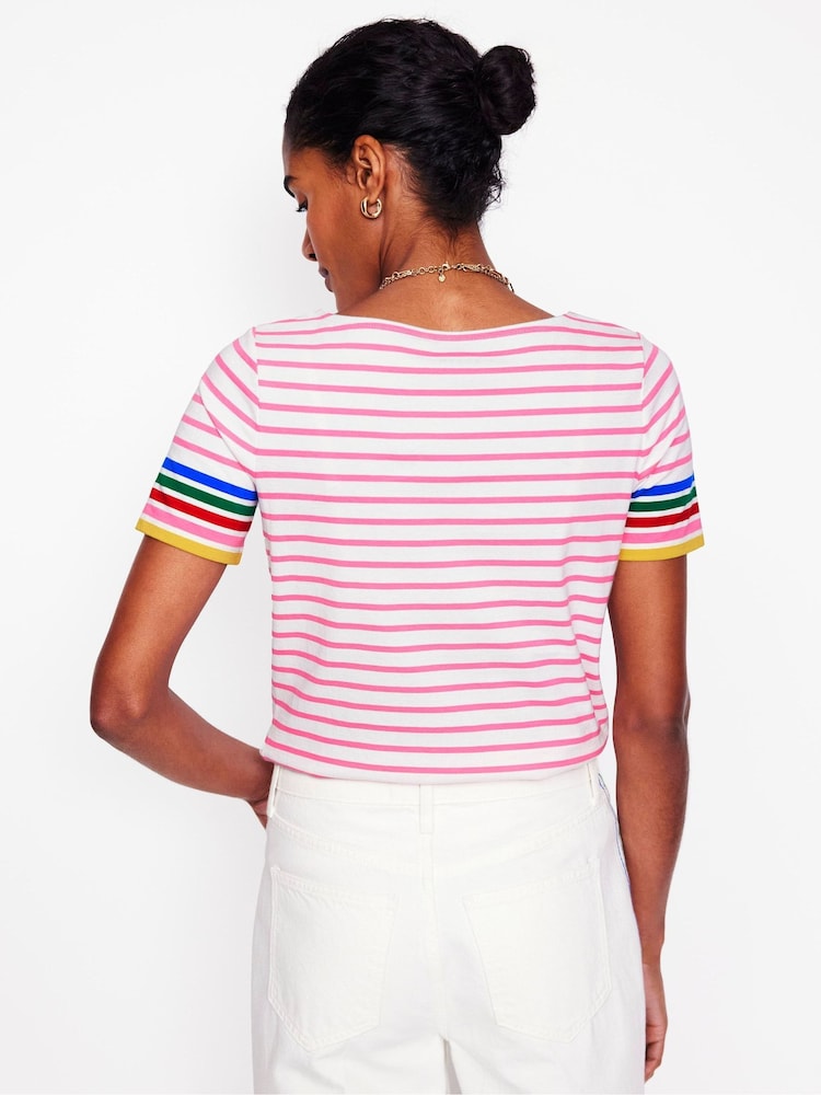 Boden Pink Ella Short Sleeve Breton 100% Cotton T-Shirt - Image 3 of 5