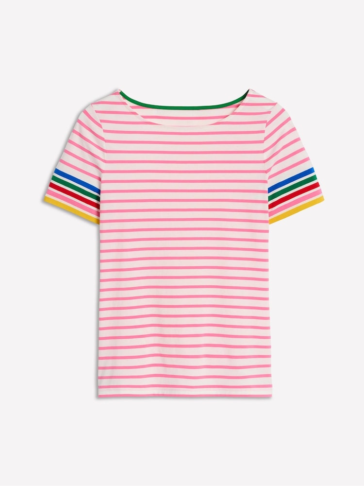 Boden Pink Ella Short Sleeve Breton 100% Cotton T-Shirt - Image 5 of 5